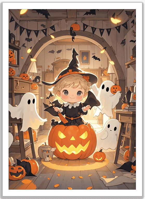 魔女っ子とおばけのハロウィン