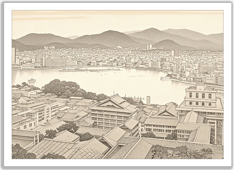 セピア色の港町俯瞰図