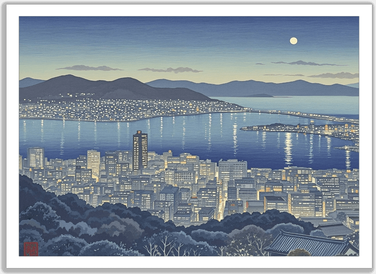 静かに輝く港の夜景