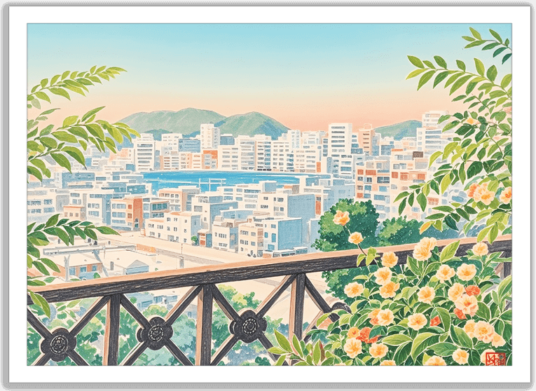 朝焼けに包まれる街