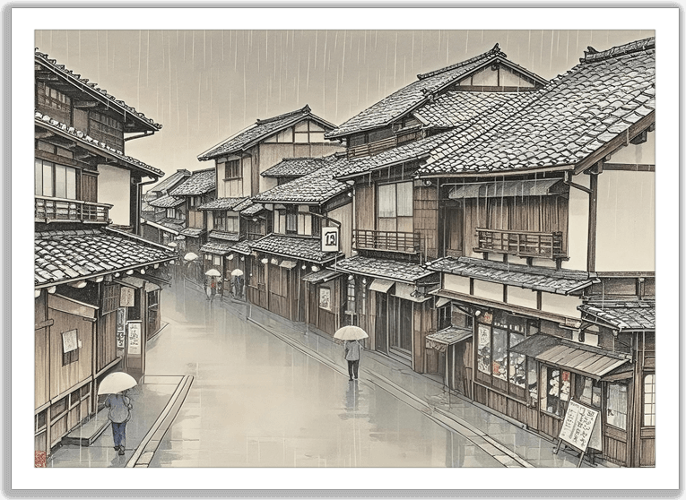 古い町並みの雨の情景