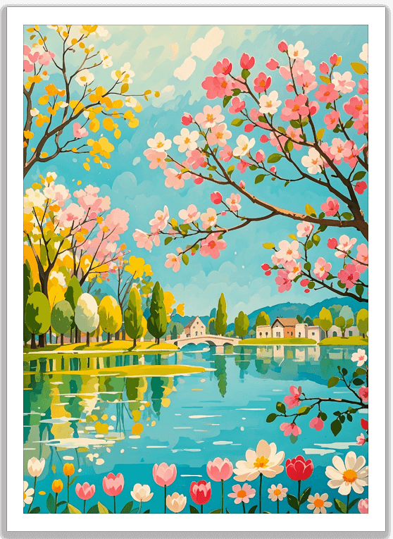 春爛漫の湖畔の桜