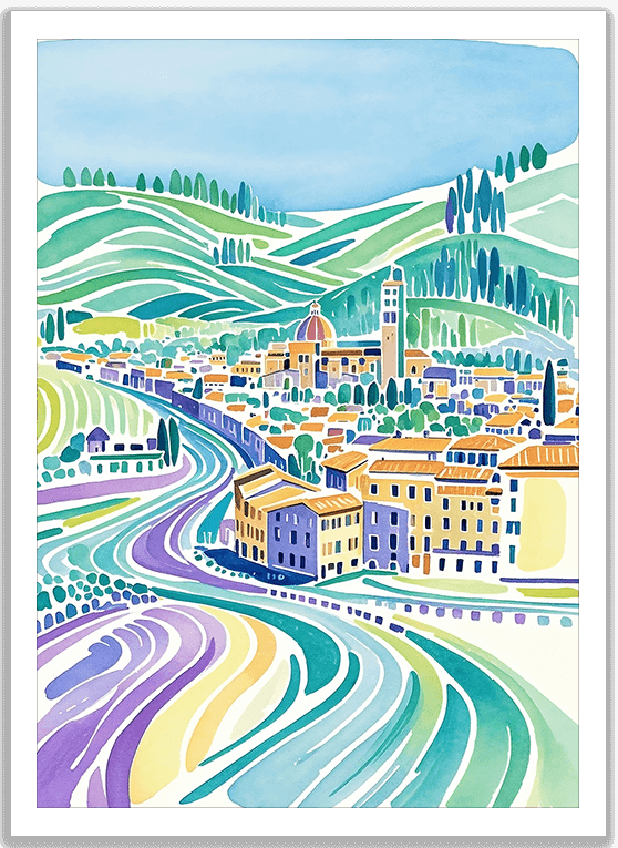 イタリアの山と市街図