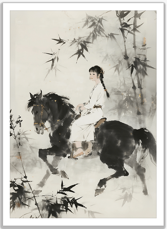 竹林騎乗の少女