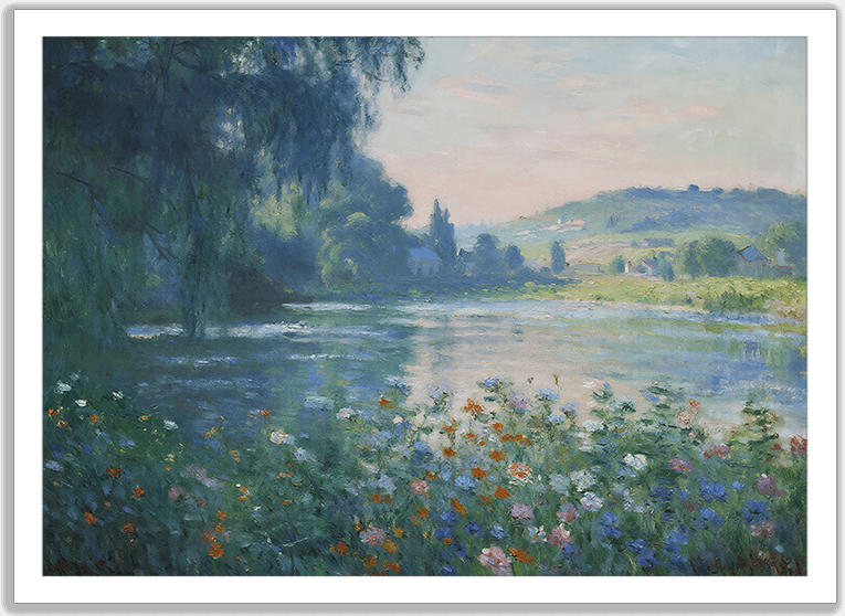 幻想的な川と花の風景