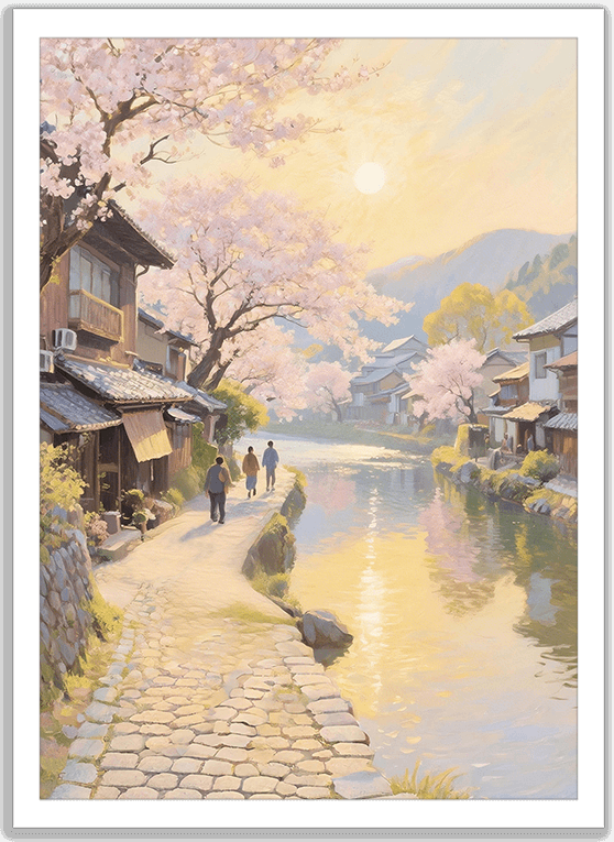 春の町並みと桜の風景