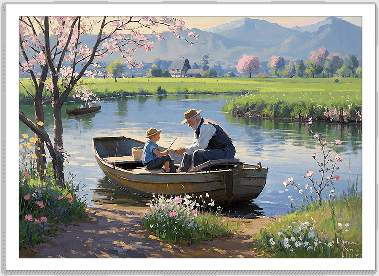 老人と孫の川釣り