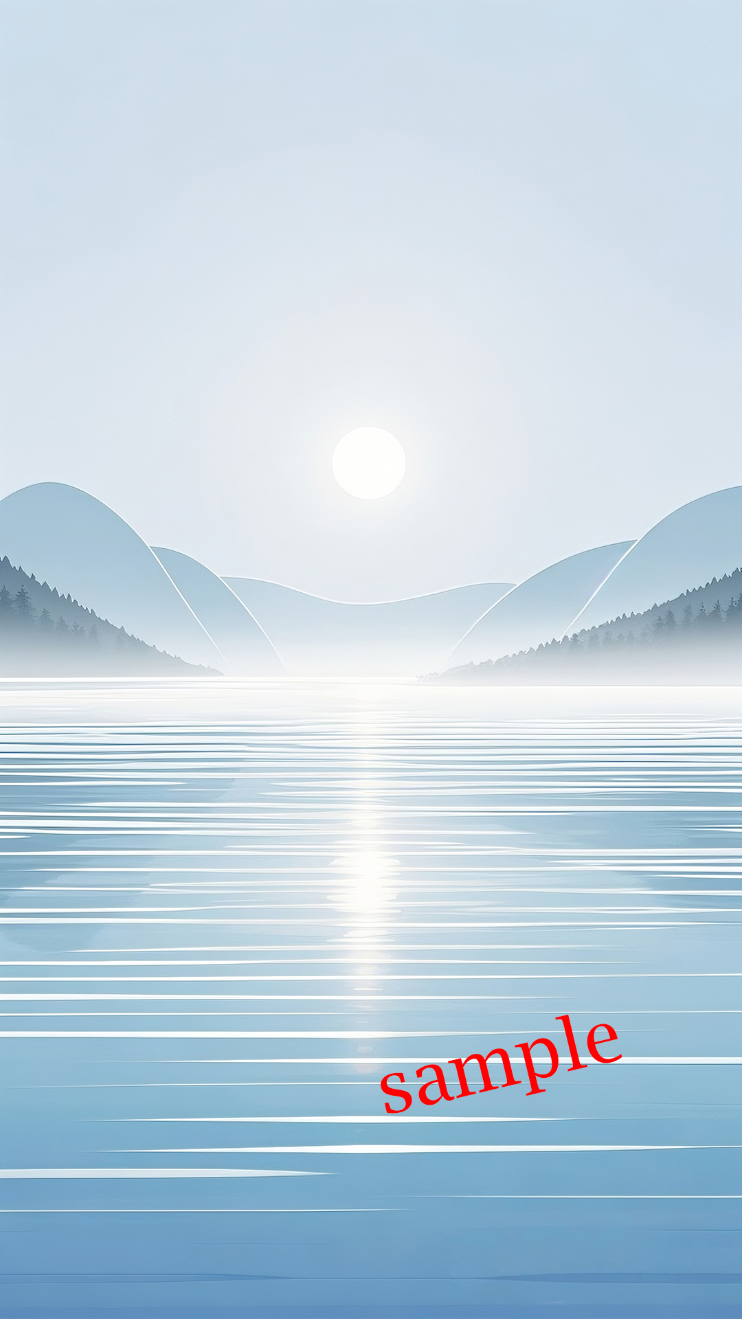 静かな湖と朝日